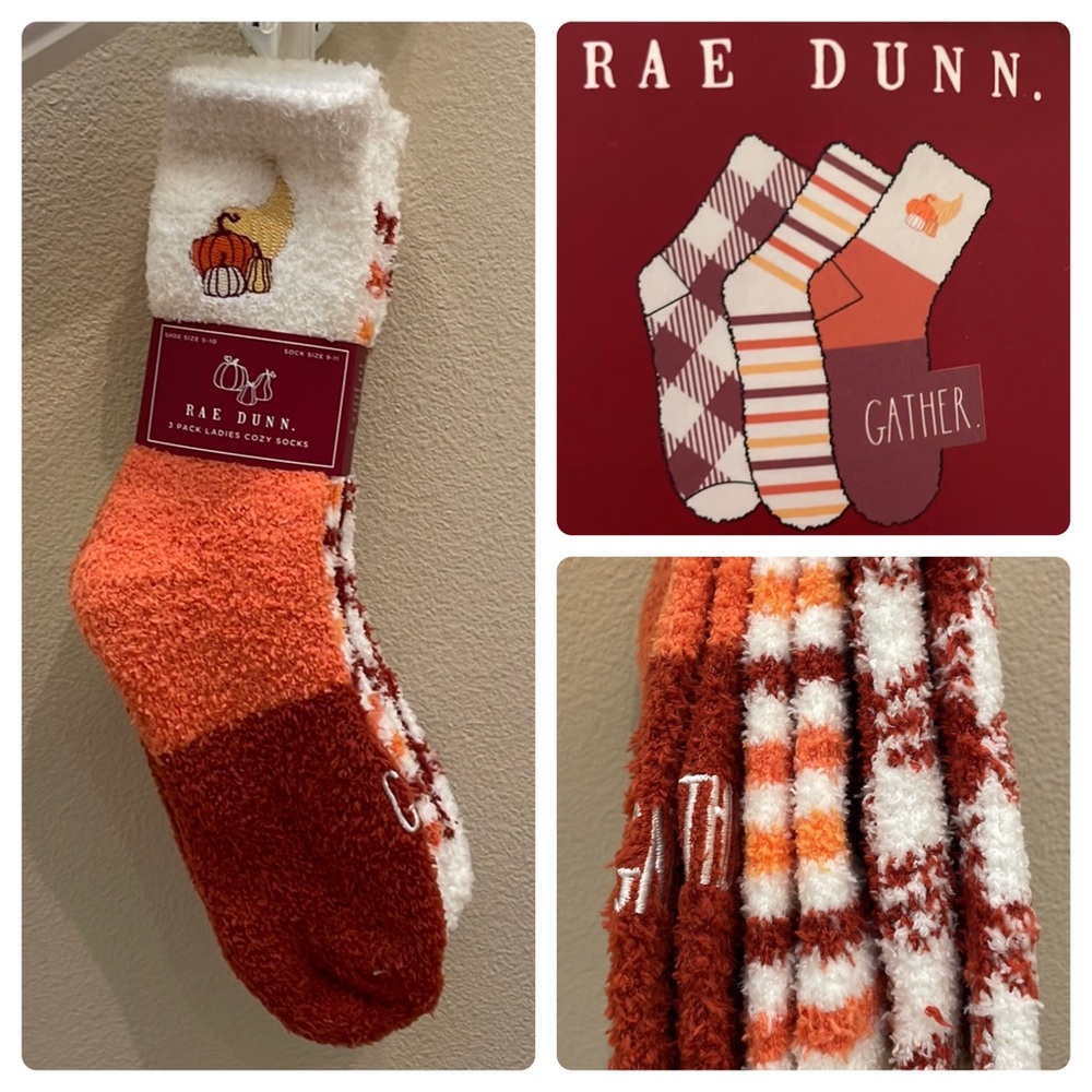 New Rae Dunn 3 Pack Fall GATHER Ladies Cozy Socks